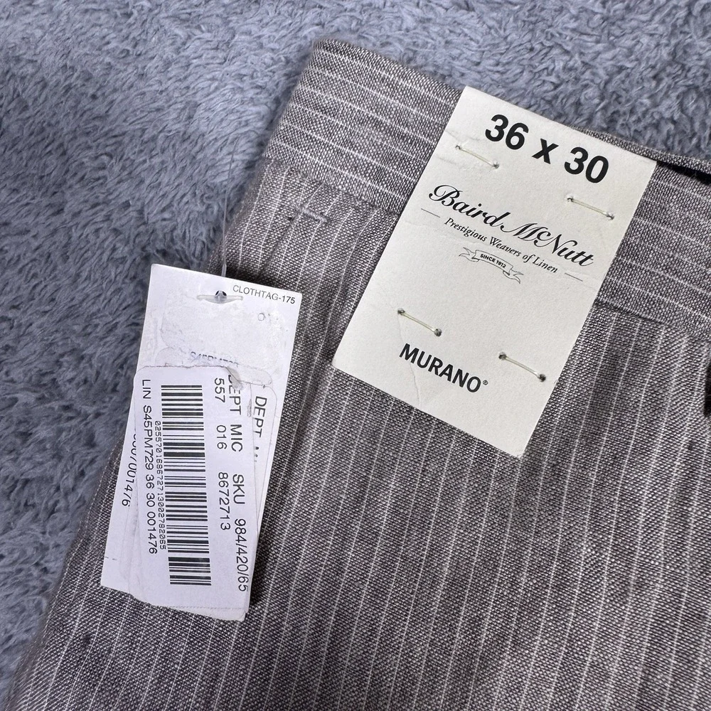 Baird McNutt Linen Pants Men 36x30 Murano 100% Linen Trouser Striped Chino